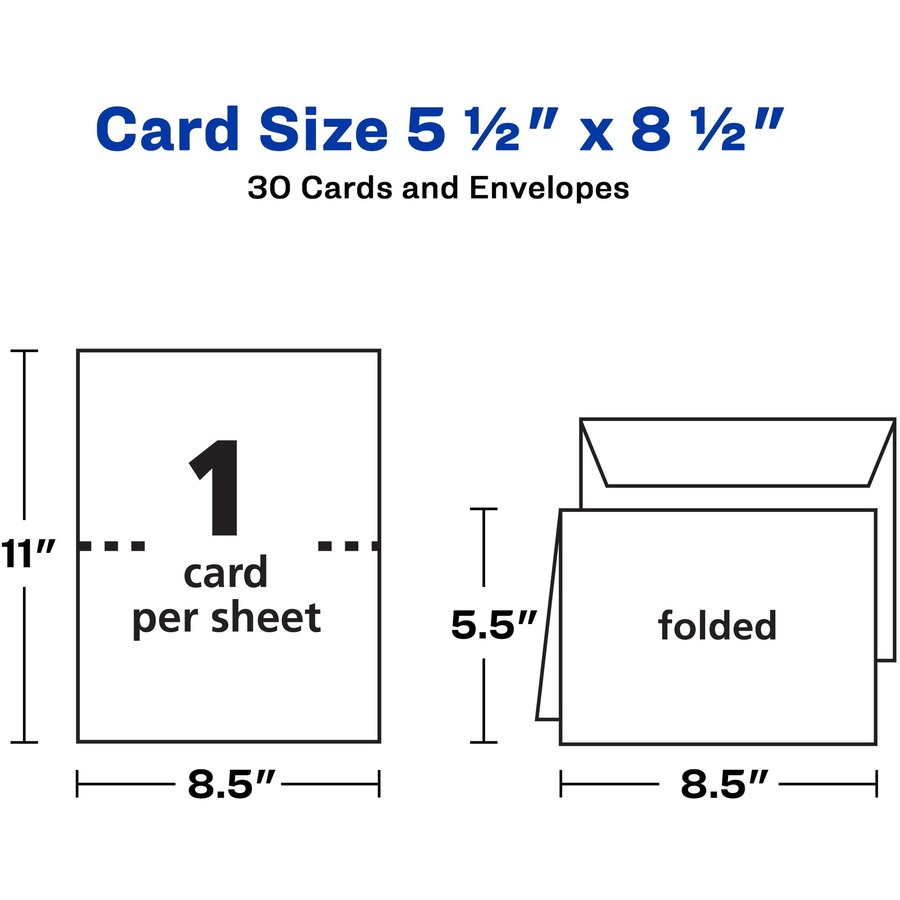 Avery® Half-Fold Greeting Cards, Textured, Uncoated, 5-1/2" x 8-1/2" , 30 Cards (3378) - 5 1/2" x 8 1/2" - Textured - 6 / Carton - Uncoated, Heavyweight - White