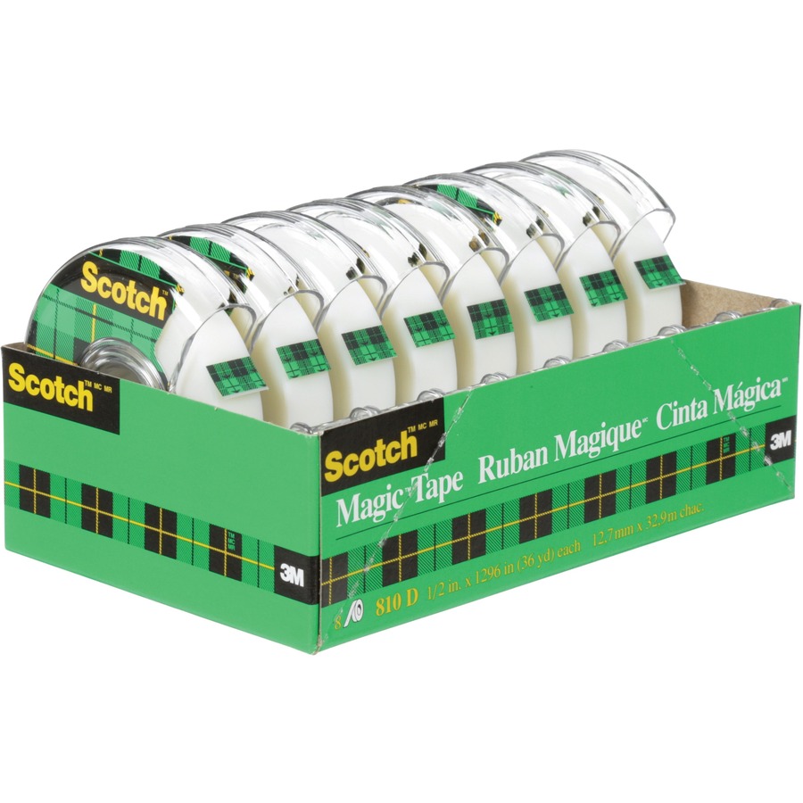 3M Scotch Magic Transparent Tape - 36 yd (32.9 m) Length x 0.50" (12.7 mm) Width - 1" Core - 1 Each - Transparent & Invisible Tapes - MMM81012PP