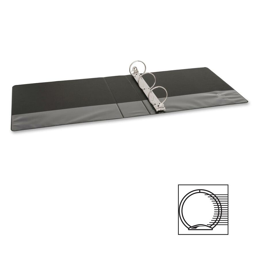 Business Source Basic Round-ring Binder - 2" Binder Capacity - Letter - 8 1/2" x 11" Sheet Size - 3 x Round Ring Fastener(s) - Inside Front & Back Pocket(s) - Vinyl - Black - 453.6 g - Recycled - Exposed Rivet, Non Locking Mechanism, Open and Closed Trigg = BSN09977