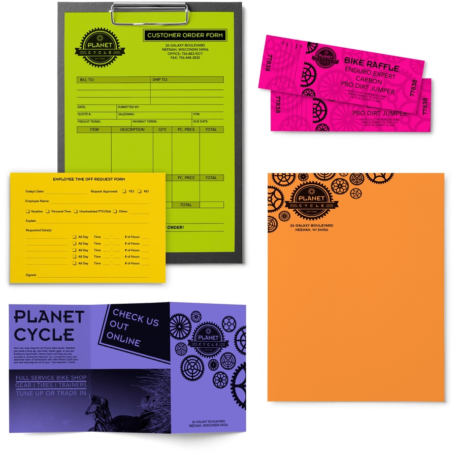 Astrobrights Inkjet, Laser Colored Paper - Cosmic Orange, Solar Yellow, Terra Green, Venus Violet, Fireball Fuschia - Letter - 8 1/2" x 11" - 24 lb Basis Weight - 500 / Ream - FSC - Copy & Multi-Use Coloured Paper - NEE21289