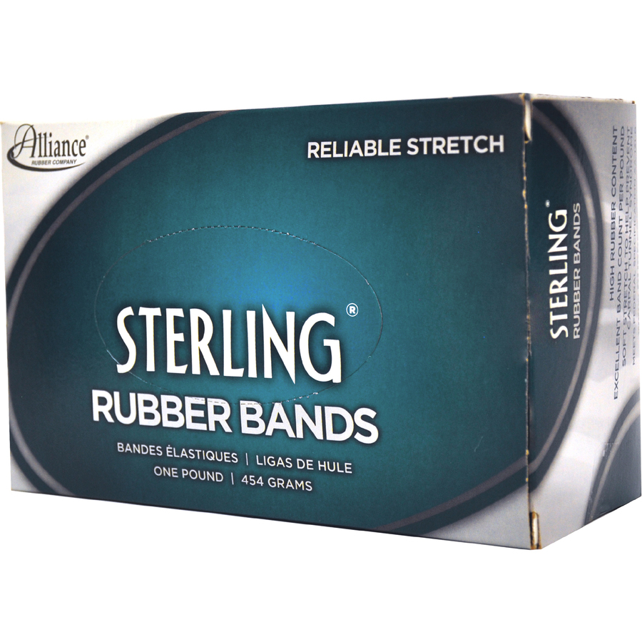 Alliance Rubber 25075 Sterling Rubber Bands - Size #107 - Approx. 50 Bands - 7" x 5/8" - Natural Crepe - 1 lb Box