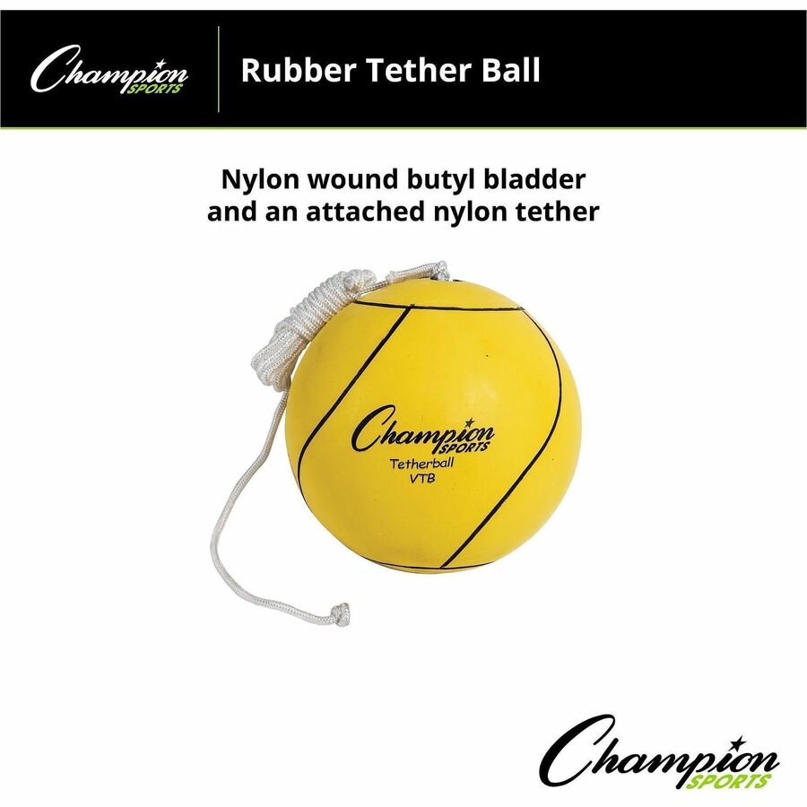 Champion Sports Yellow Tether Ball - Rubber, Nylon - Yellow - 1  Each
