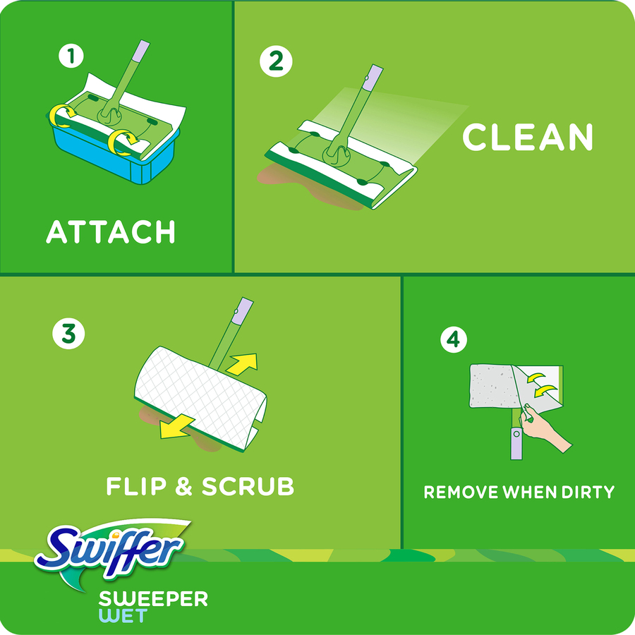 Swiffer Sweeper Wet Cloths - Disposable - Green - 144 / Carton