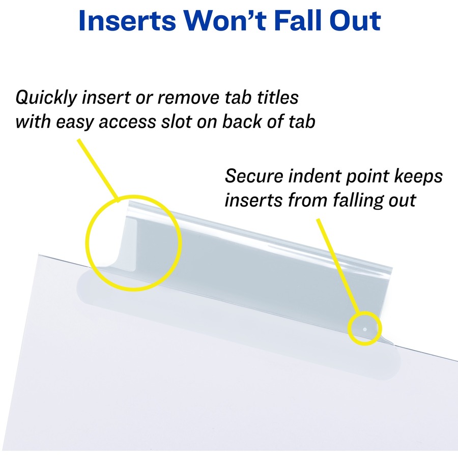 Avery® Big Tab Insertable Dividers - Reinforced Gold Edge - 5 Print-on Tab(s) - 5 Tab(s)/Set - 8.50" Divider Width x 11" Divider Length - Letter - 3 Hole Punched - White Paper Divider - Clear Tab(s) - 5 / Set - Index Dividers - AVE11122