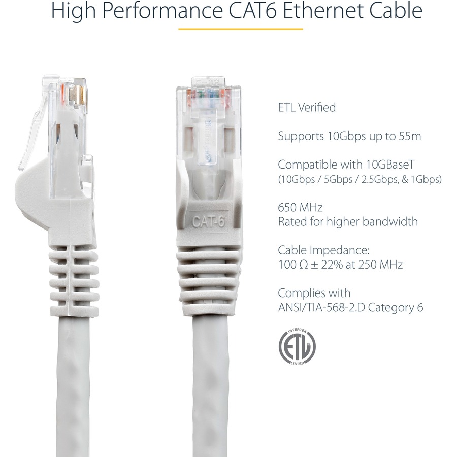StarTech 7ft CAT6 Ethernet Cable - Gray Snagless Gigabit - 100W PoE UTP 250Mhz Category 6 Patch Cord UL Certified Wiring/TIA