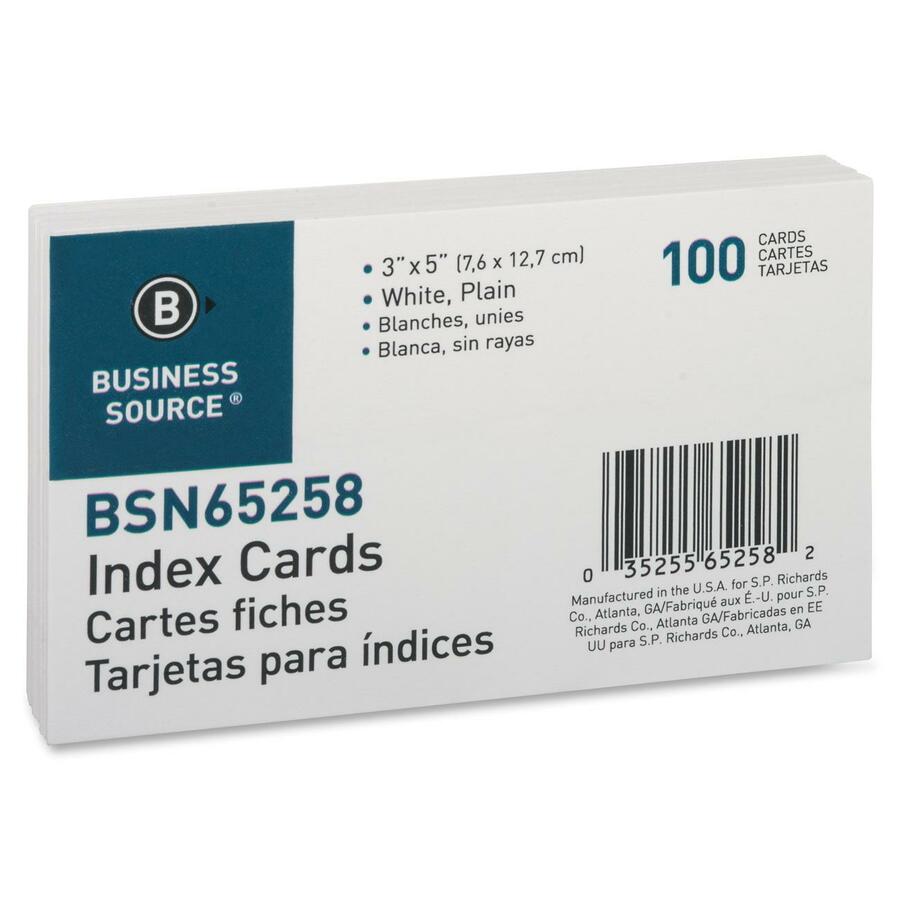 Business Source Plain Index Cards - 5" Width x 3" Length - 100 / Pack