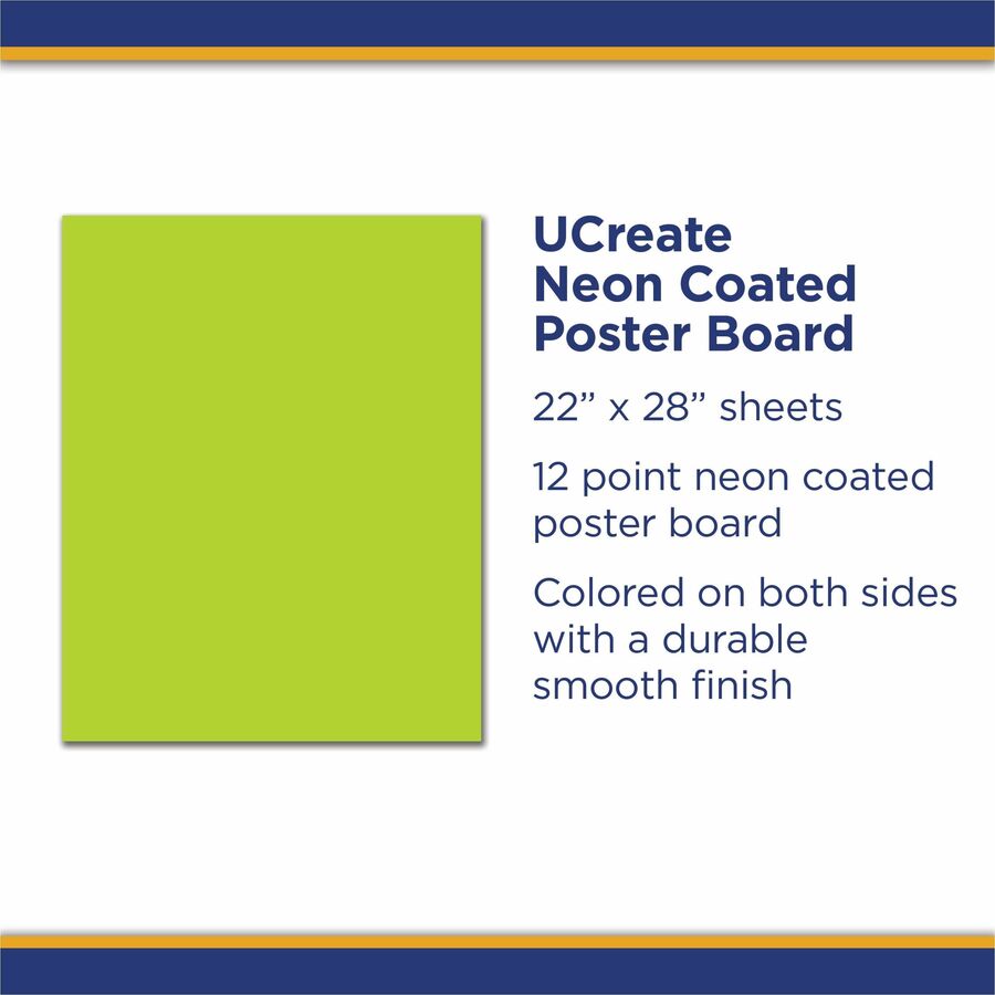 UCreate Neon Poster Board, Hot Lime, 22" x 28", 25 / Carton - Poster Boards - HLRA20372
