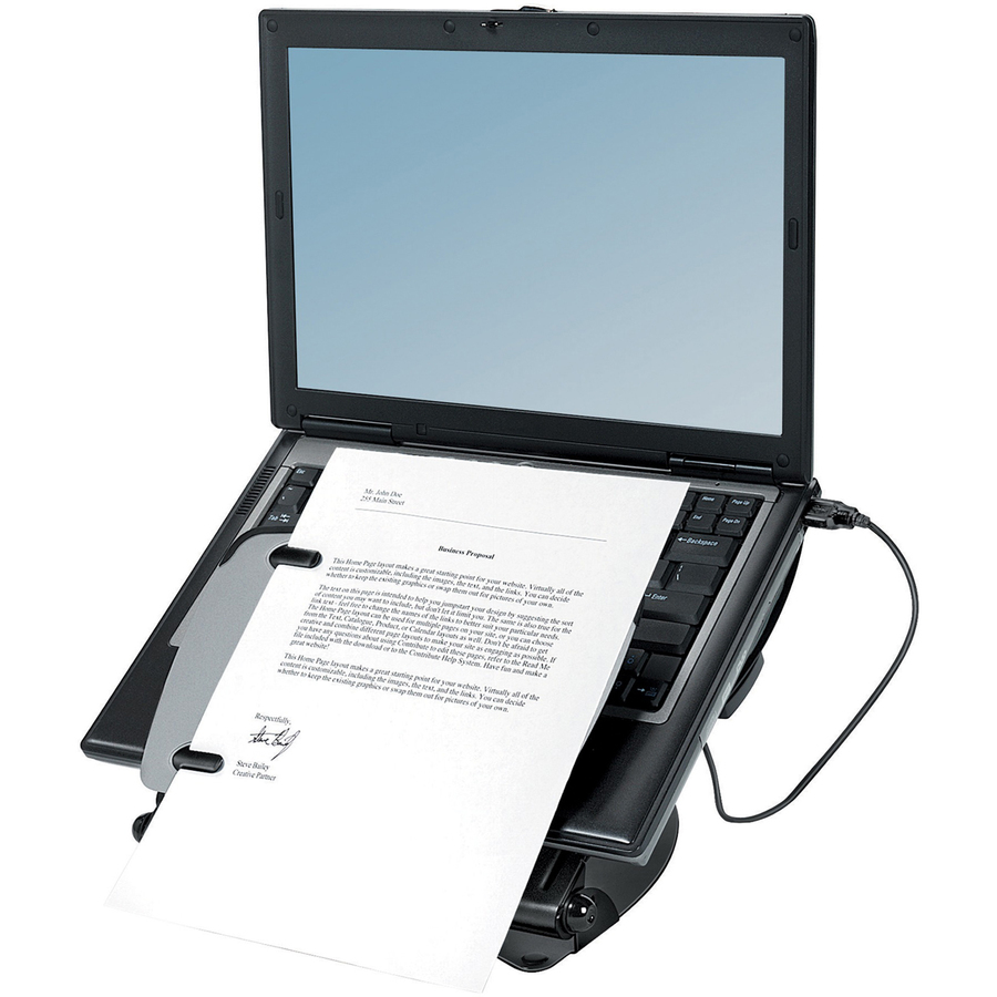 Fellowes Professional Series Laptop Workstation with USB - Up to 17" Screen Support - 6.80 kg Load Capacity - 3" (76.20 mm) Height x 12.13" (308.10 mm) Width x 13.31" (338.07 mm) Depth - Metal, Rubber - Black = FEL8024601