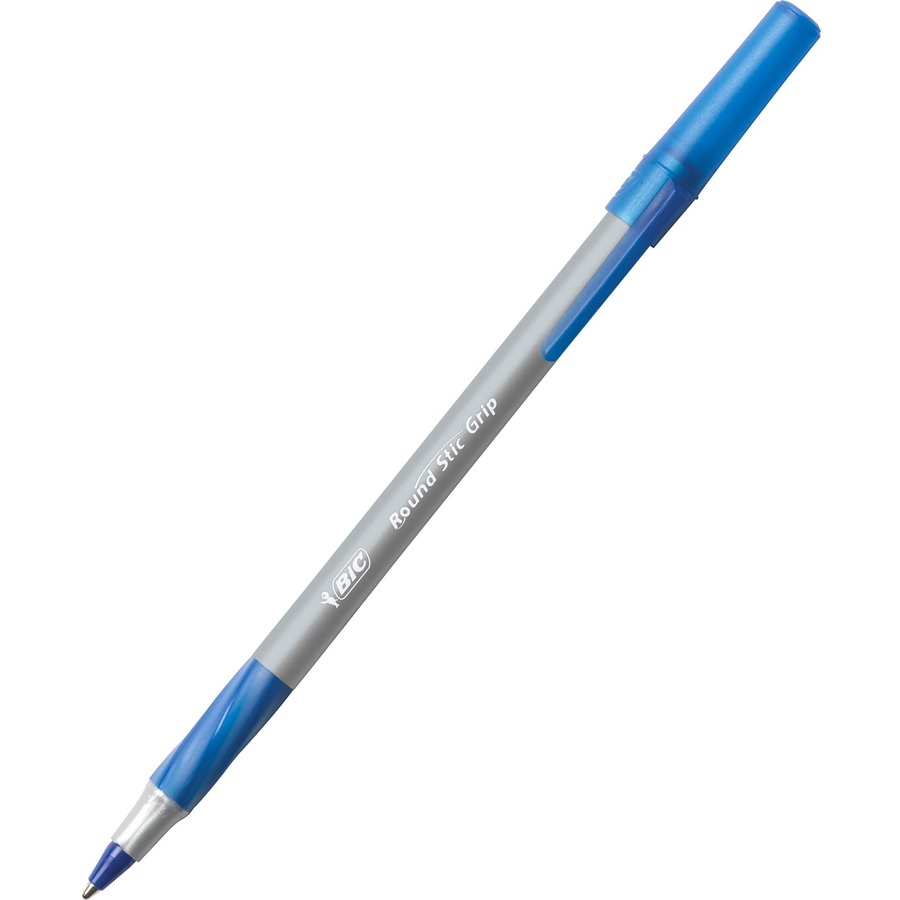 BIC Round Stic Comfort Grip Ballpoint Pen - Fine Pen Point - Blue - Translucent Barrel - 12 / Box - Ballpoint Stick Pens - BICGSFG11BLU
