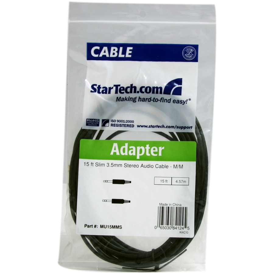 StarTech 15 ft Slim 3.5mm Stereo Audio Cable - M/M