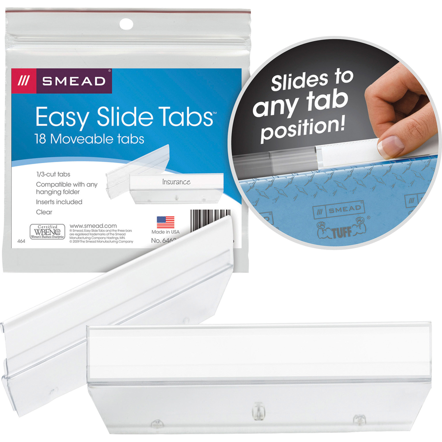 Smead Easy Slide Hanging Folder Tabs - Clear Poly Tab(s) - 18 / Pack
