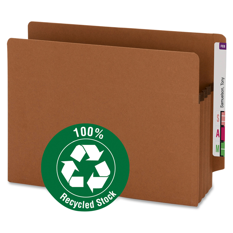 Smead Straight Tab Cut Letter Recycled File Pocket - 8 1/2" x 11" - 3 1/2" Expansion - Redrope - Redrope - 100% Recycled - 25 / Box