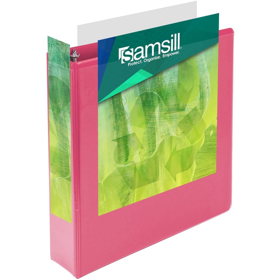 Samsill Earth's Choice Plant-based View Binders - 2" Binder Capacity - Letter - 8 1/2" x 11" Sheet Size - 425 Sheet Capacity - 3 x Round Ring Fastener(s) - 2 Internal Pocket(s) - Chipboard, Polypropylene, Plastic - Berry Pink - 2.24 lb - Recycled - Clear 