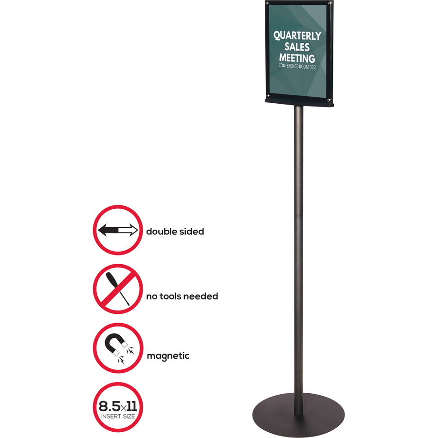 Deflecto Double-Sided Magnetic Sign Display - 1 Each - 12.93" (328.42 mm) Width x 56" (1422.40 mm) Height - 8.50" (215.90 mm) Holding Width x 11" (279.40 mm) Holding Height - Magnetic - Metal, Plastic - Black - Signs & Sign Holders - DEF692056