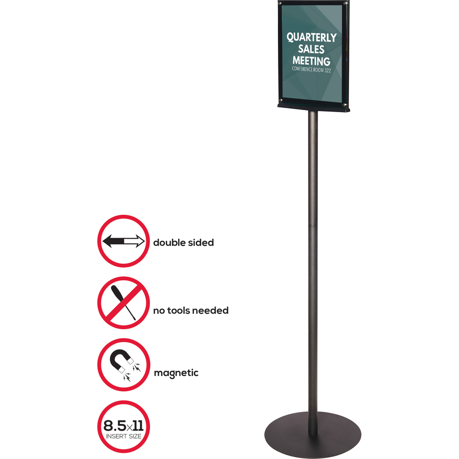 Deflecto Double-Sided Magnetic Sign Display - 1 Each - 13" (330.20 mm) Width x 56" (1422.40 mm) Height - 8.50" (215.90 mm) Holding Width x 11" (279.40 mm) Holding Height - Magnetic - Metal, Plastic - Black = DEF692056