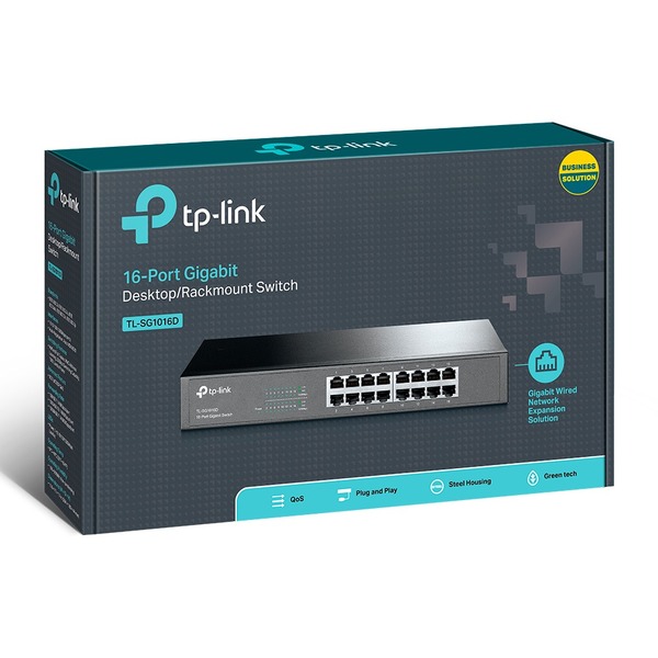 TP-LINK (TL-SG1016D) 16-port Gigabit Desktop/Rackmount Green Switch