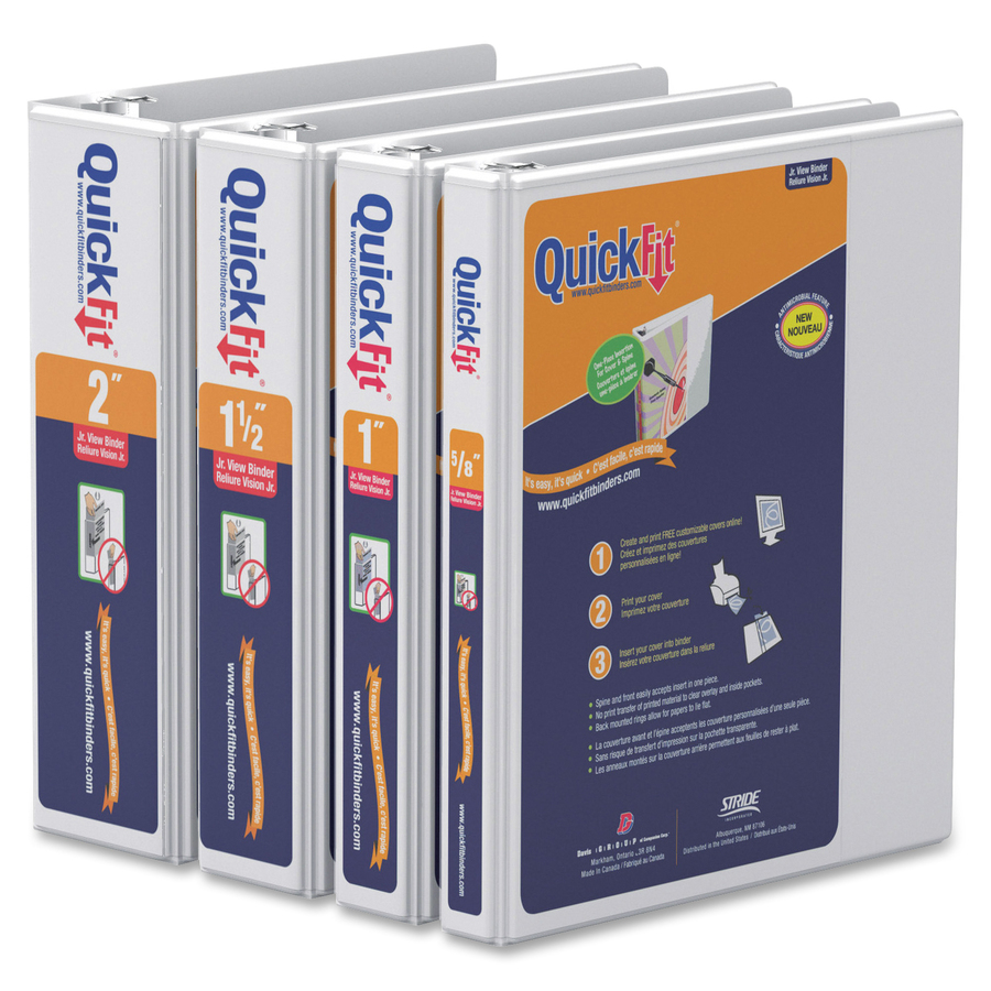 QuickFit QuickFit Round Ring Deluxe Junior View Binder - 1 1/2" Binder Capacity - 5 1/2" x 8 1/2" Sheet Size - Round Ring Fastener(s) - 2 Internal Pocket(s) - White - Recycled - Clear Overlay, Antimicrobial - 1 Each = RGO85120