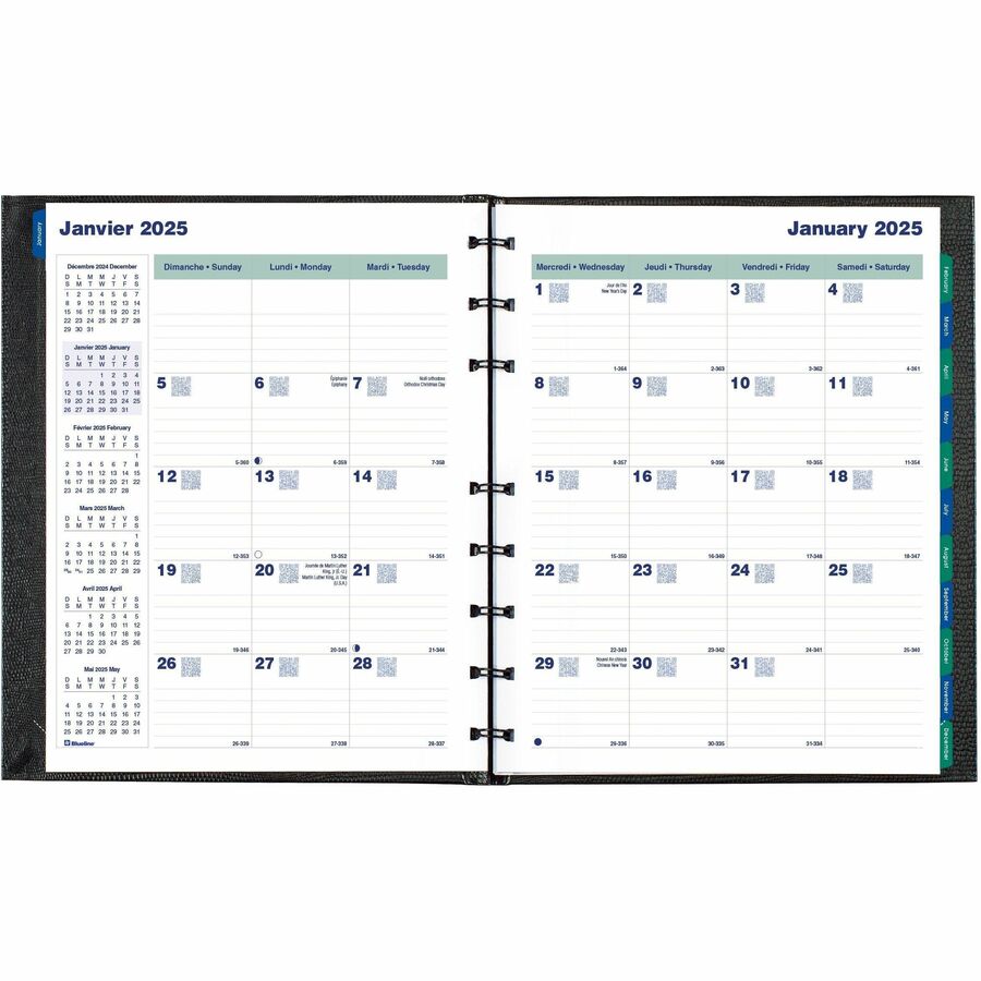 Blueline MiracleBind Planner - Julian Dates - Monthly - 1.4 Year - August 2022 till December 2023 - 1 Month Single Page Layout - 9 1/4" x 7 1/4" Sheet Size - Spiral Bound - Black - Bilingual, Address Directory, Phone Directory, Notes Area - 1 Each - Appointment Books & Planners - BLICF1200C81B