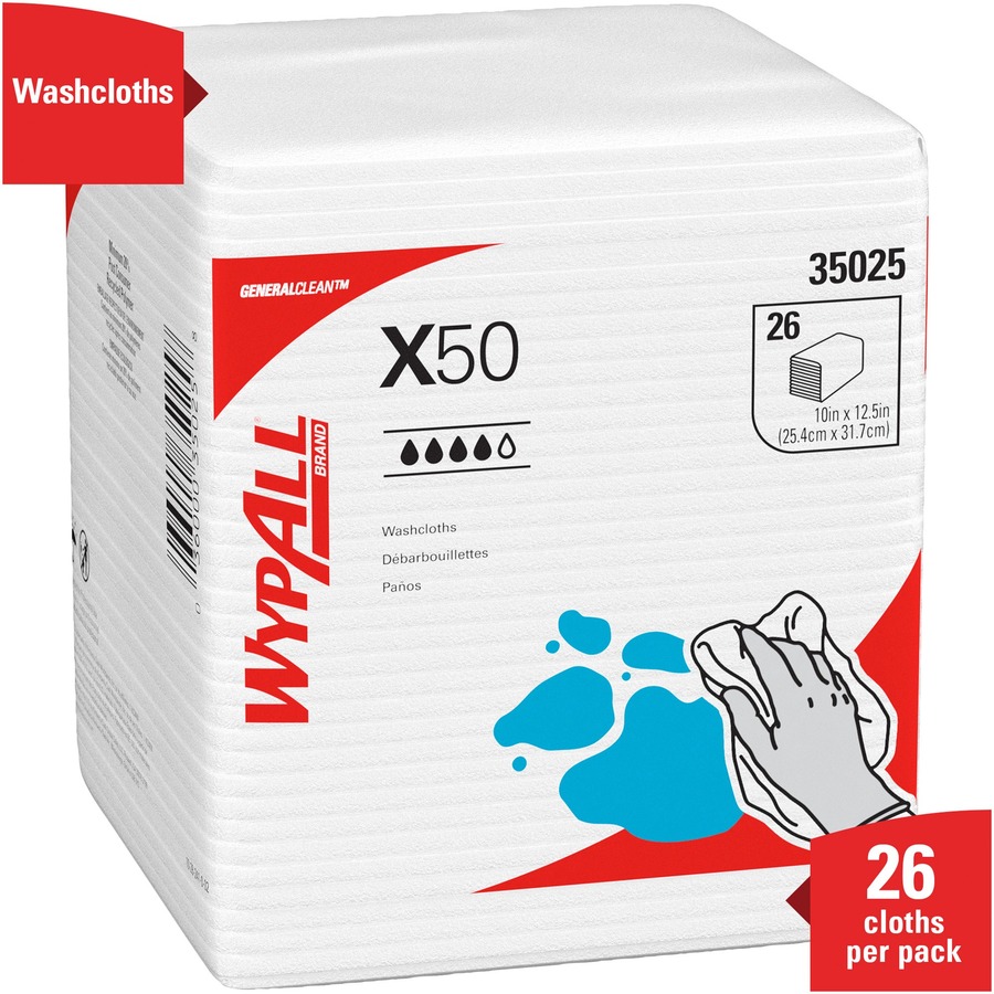 Wypall General Clean X50 Quarterfold Cleaning Cloths - Quarter-fold - 10" x 12.50" - White - Hydroknit - 26 Per Pack - 832 / Carton