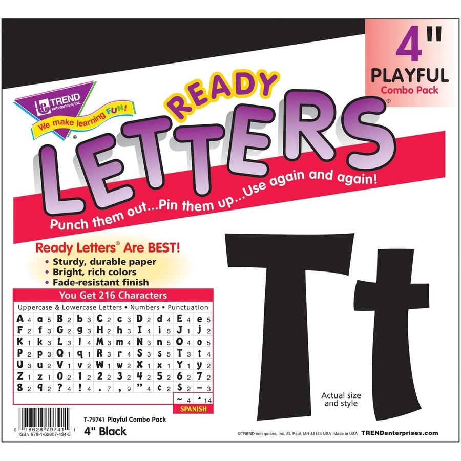 Trend Ready Letters Letter & Number - Learning Theme/Subject - Fade Resistant, Durable, Reusable, Sturdy - 4" (101.6 mm) Height - Black - 216 / Pack - Magnetic Letters & Numbers - TEPT79741
