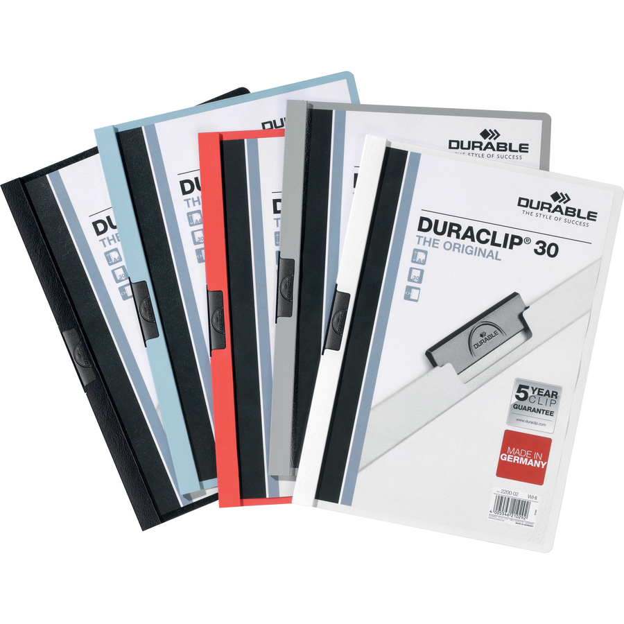 DURABLE DURACLIP Letter Report Cover - 8 1/2" x 11" - 30 Sheet Capacity - Vinyl, Steel - Black - 1 Each = DBL220301