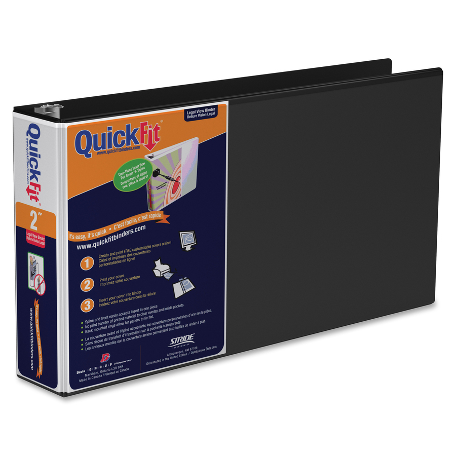 QuickFit QuickFit Round Ring Deluxe Legal Spreadsheet View Binder - 2" Binder Capacity - Legal - 8 1/2" x 14" Sheet Size - 400 Sheet Capacity - 3 x Round Ring Fastener(s) - 2 Internal Pocket(s) - Black - Recycled - Antimicrobial - 1 Each - Standard Ring Binders - RGO95031L