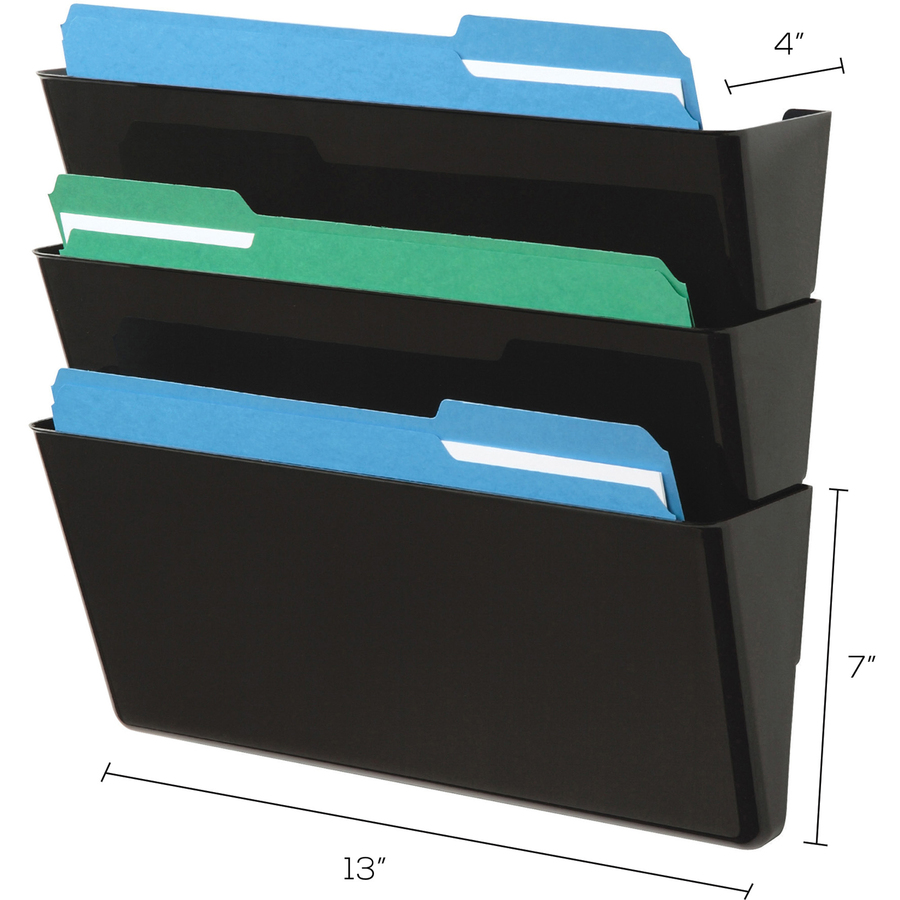 Deflecto Stackable DocuPocket Set - 3 Pocket(s) - 7" Height x 13" Width x 4" Depth - Durable - Black - Wall Files, Pockets & Accessories - DEF73604