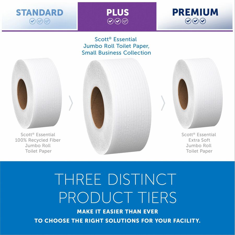 Scott High-Capacity Jumbo Roll Toilet Paper - 2 Ply - 3.50" x 1000 ft - 9" Roll Diameter - White - Fiber - 4 / Carton