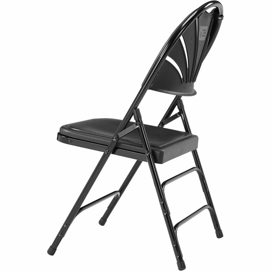 National Public Seating 1100 Series Fan-Back Folding Chair - Black Seat Color - Plastic Seat Material - Black Back Color - Plastic Back Material - Black Frame Color - Tubular Steel Frame Material - High Back - Black - Plastic, Polypropylene - 4 / Carton