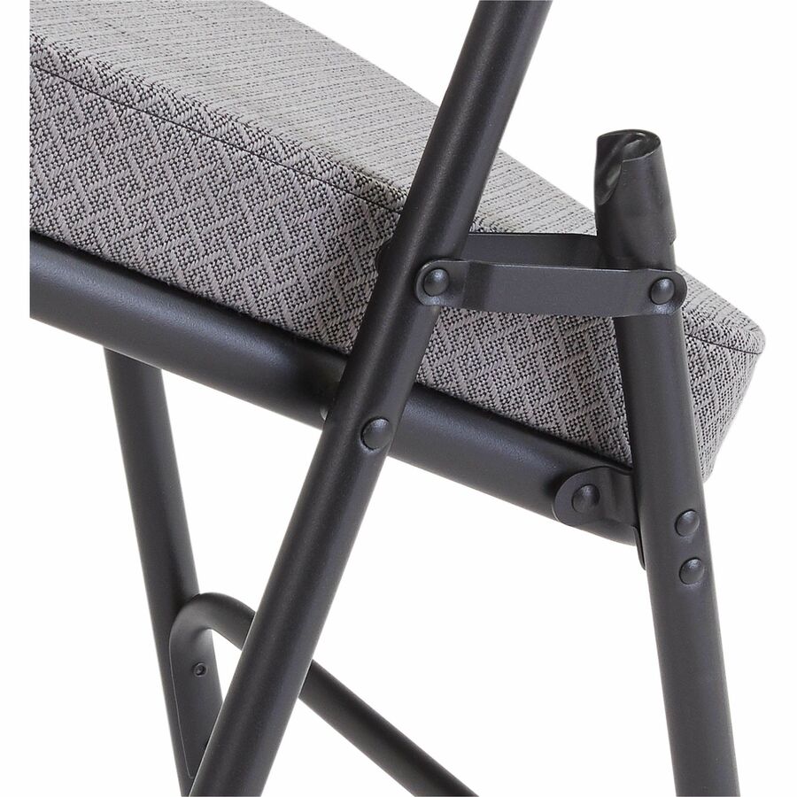 National Public Seating 3200 Series Folding Chairs - Charcoal Gray Seat Color - Fabric, Foam Seat Material - Charcoal Gray Back Color - Fabric, Foam Back Material - Black Frame Color - Tubular Steel Frame Material - Charcoal Gray - Fabric, Vinyl, Polyprop