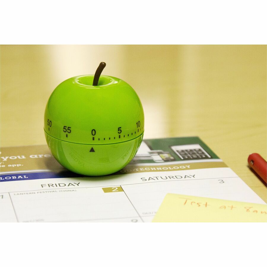 Baumgartens Apple Timer Green - 1 Hour - For Office, Classroom, Kitchen, Game - Green