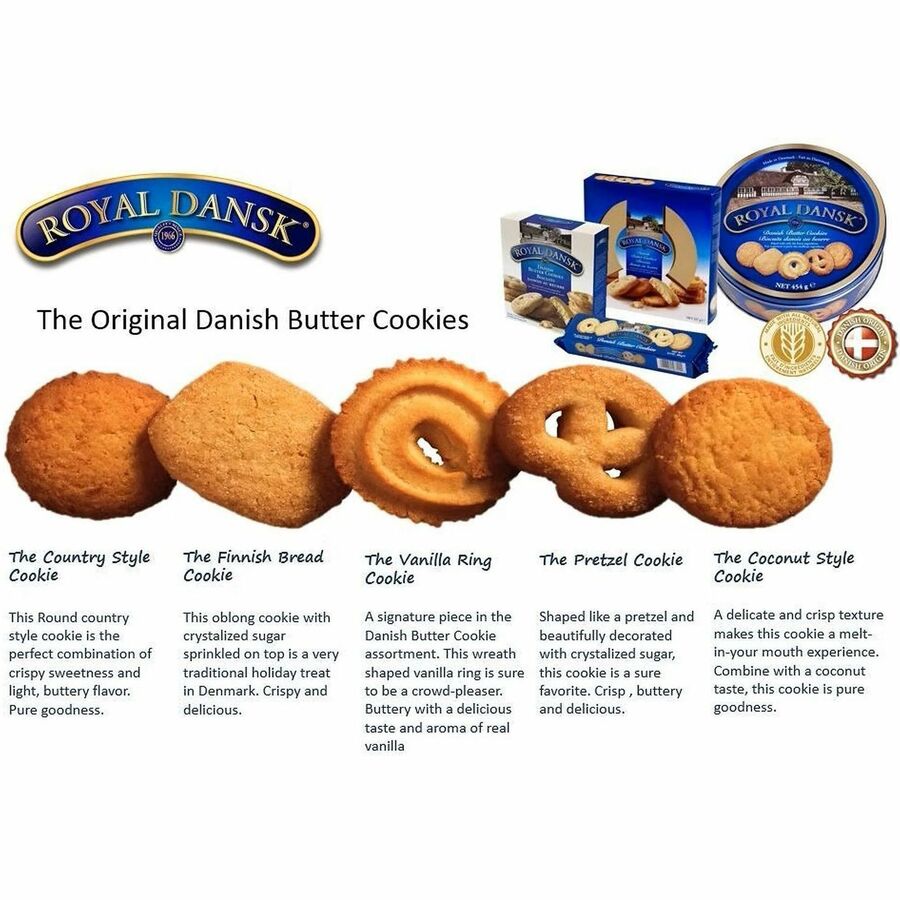 Office Snax Royal Dansk Danish Butter Cookies - Preservative-free - Butter - 12 oz - 1 Each