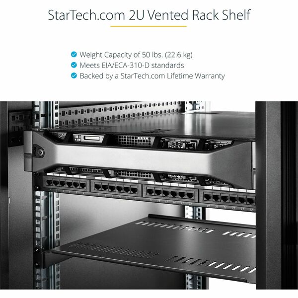 StarTech 2U 19" Universal Vented Rack Mount Cantilever Shelf (CABSHELFV) - Fixed, 50lbs / 22kg, 16" deep