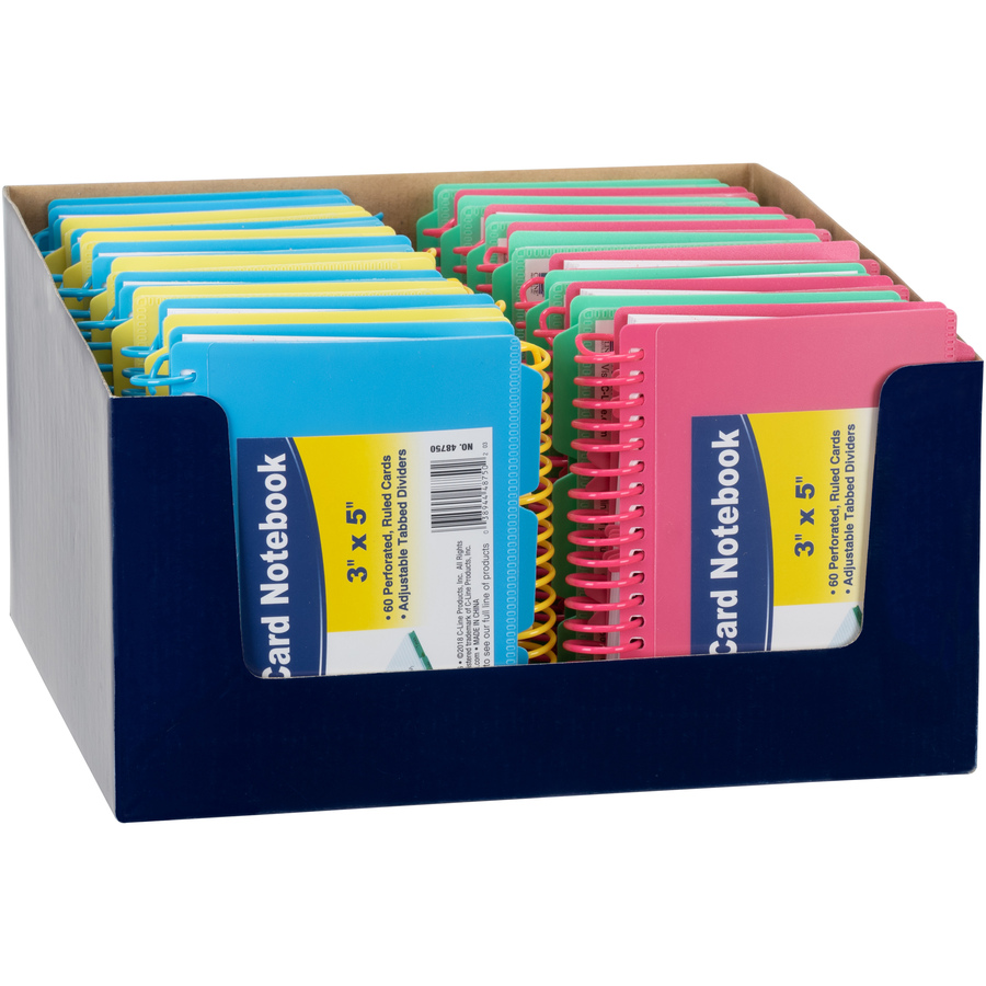 C-Line Spiral Bound Index Card Notebook with Index Tabs - Assorted Tropic Tones Colors, 1/EA, 48750