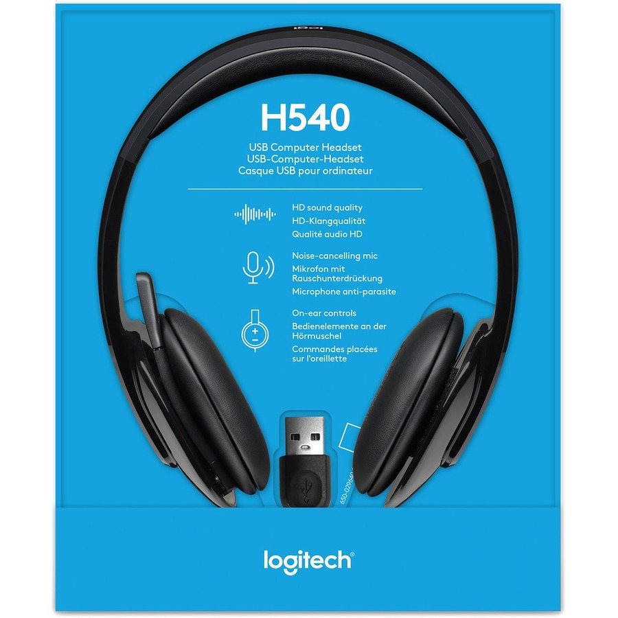 Logitech H540 USB Headset - Stereo - USB - Wired - Over-the-head - Binaural - Semi-open - Black - PC Headsets & Accessories - LOG981000510