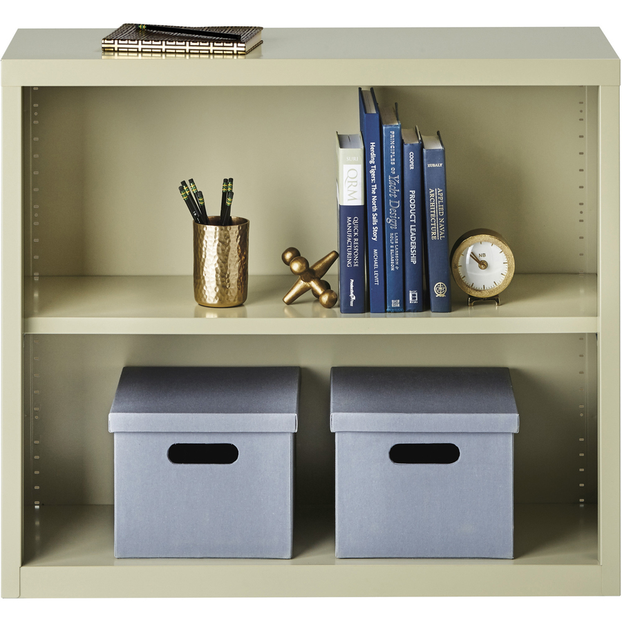 Lorell Fortress Series Bookcases - 34.5" x 13" x 30" - 2 x Shelf(ves) - Putty - Powder Coated - Steel - Recycled - Metal Bookcases - LLR41281
