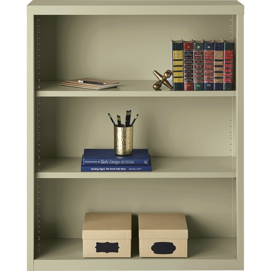 Lorell Fortress Series Bookcases - 34.5" x 13" x 42" - 3 x Shelf(ves) - Putty - Powder Coated - Steel - Recycled - Metal Bookcases - LLR41284