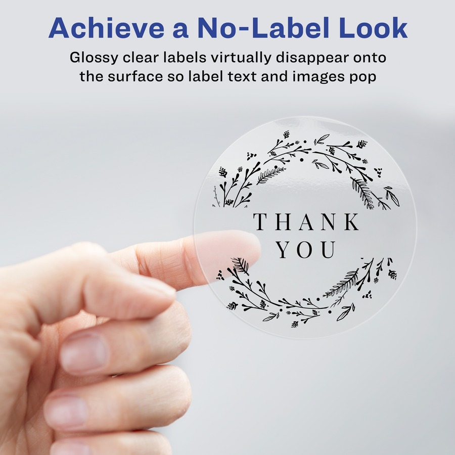 Avery® Print-to-the-Edge Glossy Round Labels - - Width2" Diameter - Permanent Adhesive - Round - Laser, Inkjet - Crystal Clear - Film - 12 / Sheet - 10 Total Sheets - 120 Total Label(s) - 5