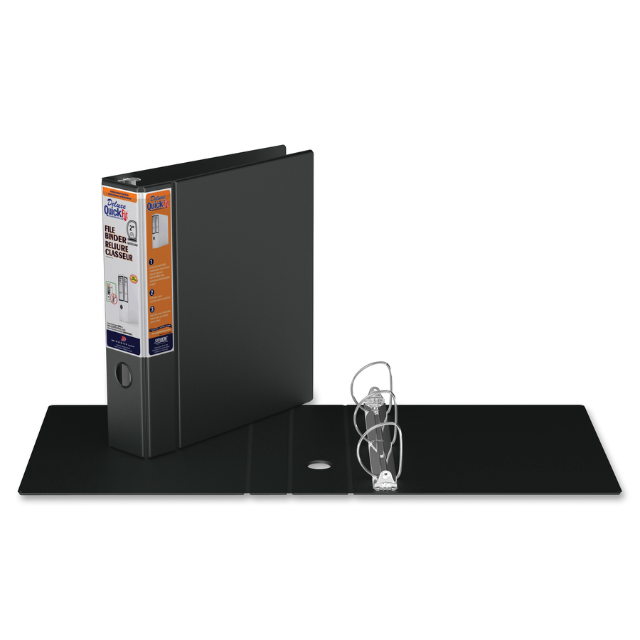 QuickFit QuickFit Round Ring Deluxe File Binder - 2" Binder Capacity - 450 Sheet Capacity - Ring Fastener(s) - 2 Internal Pocket(s) - Vinyl - Black - Recycled - Label Holder, Heavy Duty, Reinforced Hole, Finger Hole, Antimicrobial, Ink-transfer Resistant  - Standard Ring Binders - RGO28031