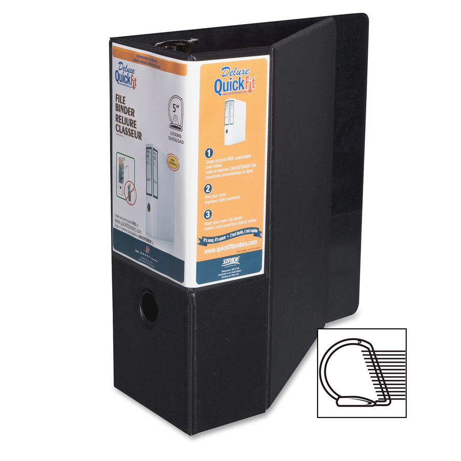 QuickFit QuickFit Locking D-ring Deluxe File Binder - 5" Binder Capacity - 950 Sheet Capacity - D-Ring Fastener(s) - 2 Internal Pocket(s) - Vinyl, Polypropylene - Black - Recycled - Heavy Duty, Label Holder, Finger Hole, Hinged, Reinforced, Antimicrobial, - Standard Ring Binders - RGO28071