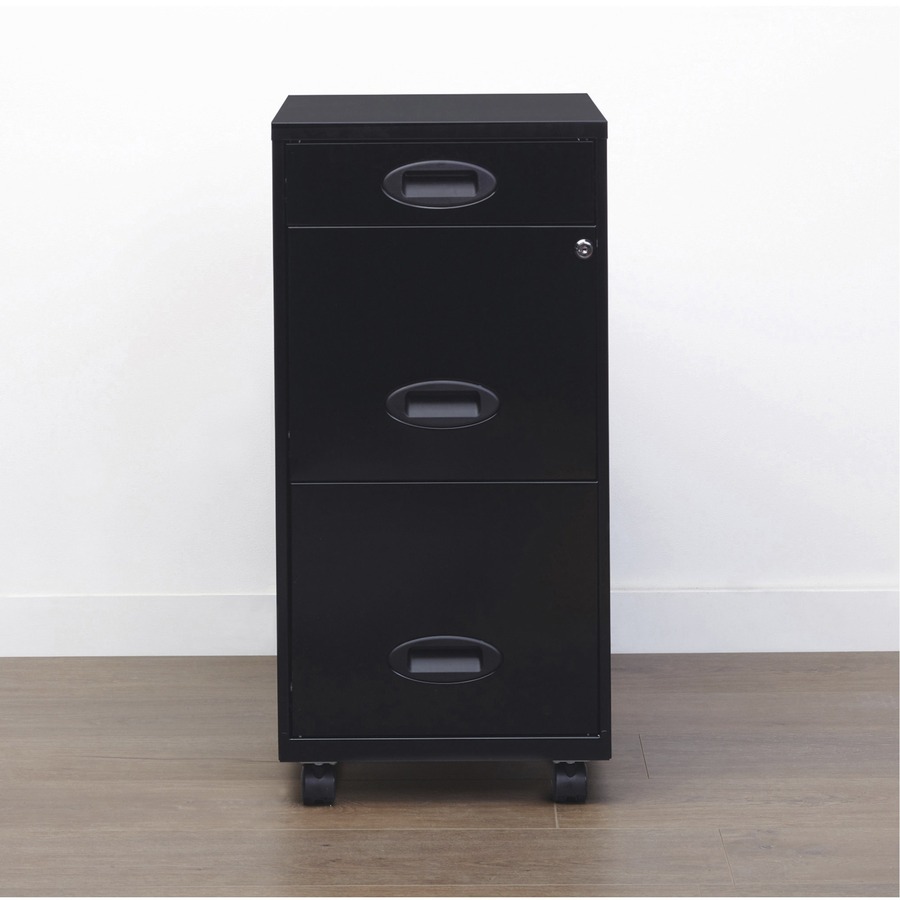 Lorell SOHO 18" 3-Drawer File Cabinet - 14.3" x 18" x 29.5" - 3 x Drawer(s) for Accessories, File - Letter - Locking Drawer, Glide Suspension - Black - Baked Enamel - Steel - Recycled - Assembly Required = LLR17427