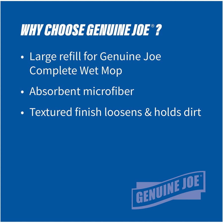 Genuine Joe Microfiber Wet Mophead Refill - MicroFiber - Blue - Mops & Mop Refills - GJO47540
