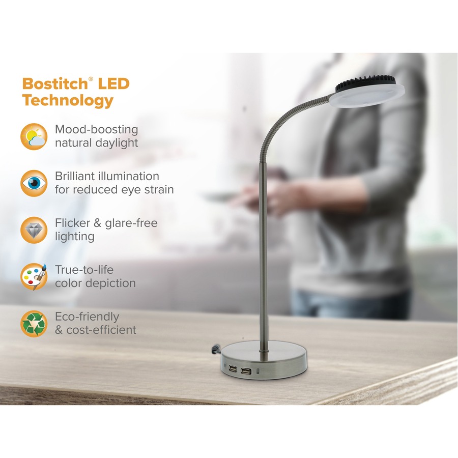 Vision Triton Desk Lamp with 2 USB Ports - LED Bulb - Sand Nickel - 350 Lumens - Acrylic - Desk Mountable - Lamps - BOSVLED625D