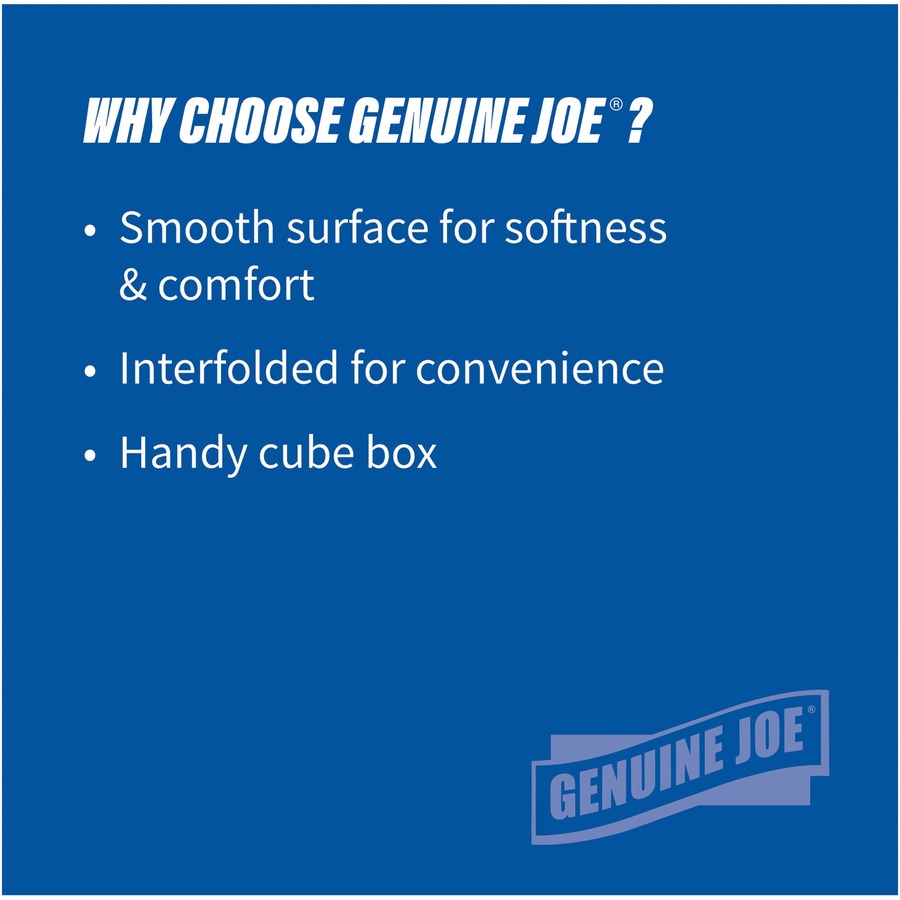 Genuine Joe Cube Box Facial Tissue - 2 Ply - Interfolded - White - Soft, Comfortable, Smooth - For Face, Skin, Home, Office, Business - 85 Per Box - 36 / Carton = GJO26085