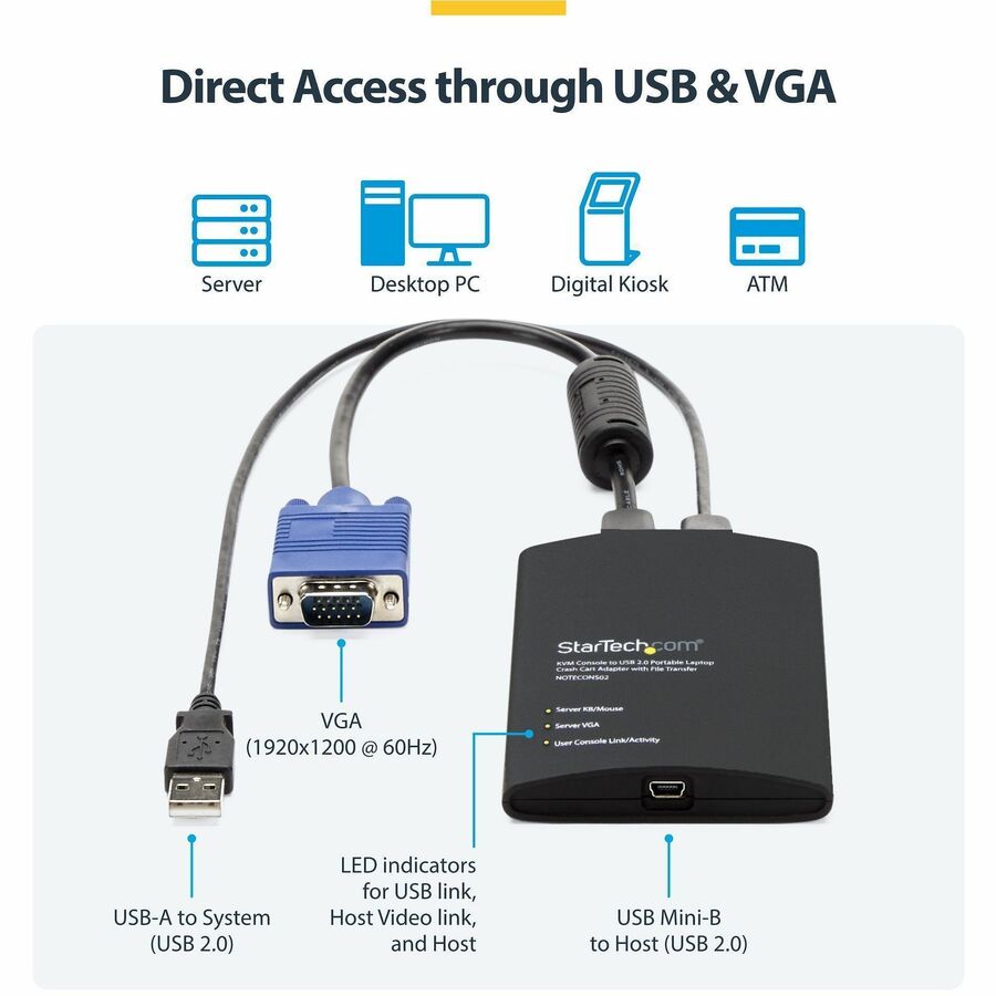 StarTech USB Crash Cart Adapter with File Transfer & Video Capture at 1920 x1200 60Hz, TAA