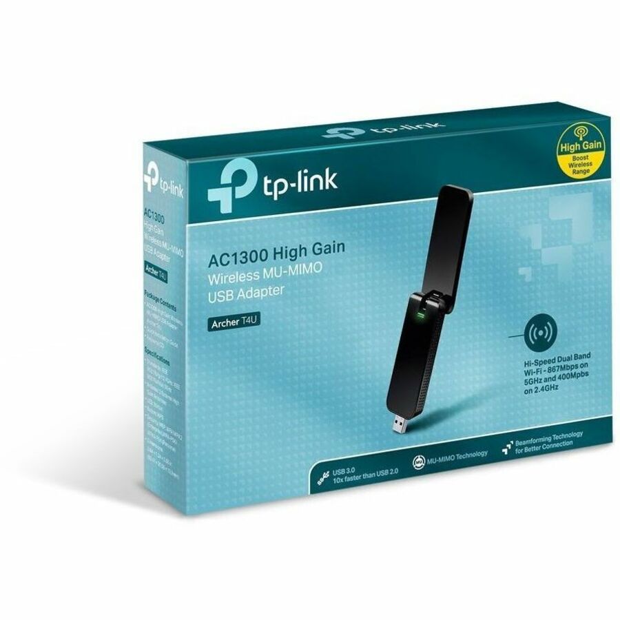TP-LINK Archer T4U AC1200 Wireless Dual Band USB Adapter, 2.4GHz 300Mbps/5Ghz 867Mbps, USB 3.0, One-Button Setup, Support Windows XP/Vista/7/8