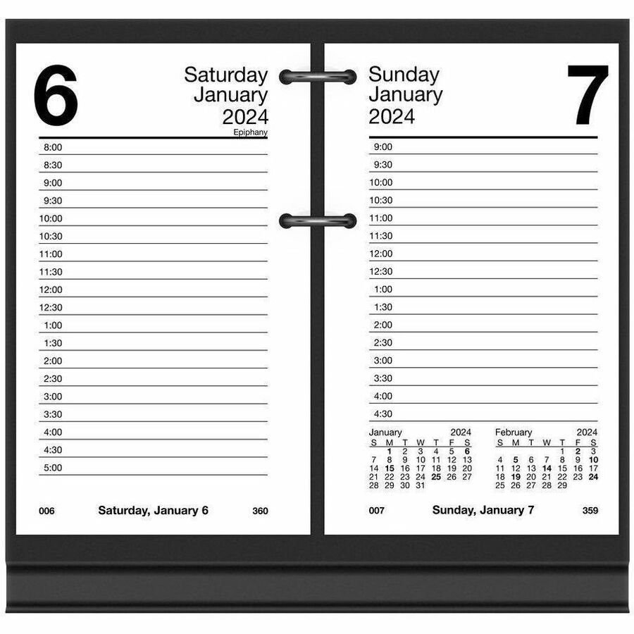 At-A-Glance Recycled Loose-Leaf Desk Calendar Refill - Standard Size - Julian Dates - Daily - 12 Month - January 2024 - December 2024 - 7:00 AM to 5:00 PM - Half-hourly - 1 Day Double Page Layout - 3 1/2" x 6" White Sheet - 2-ring - Desktop - Paper - 6" H