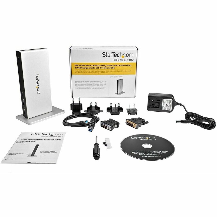 StarTech Dual-Monitor USB 3.0 Docking Station - DVI Outputs - Mac & Windows - DVI to VGA & DVI to HDMI Adapters Included - USB3SDOCKDD
