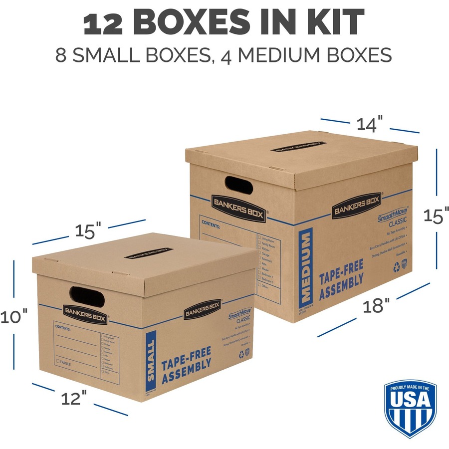 Fellowes SmoothMove Classic Kit, Small/Medium Boxes - Kraft - Recycled - 12 / Carton