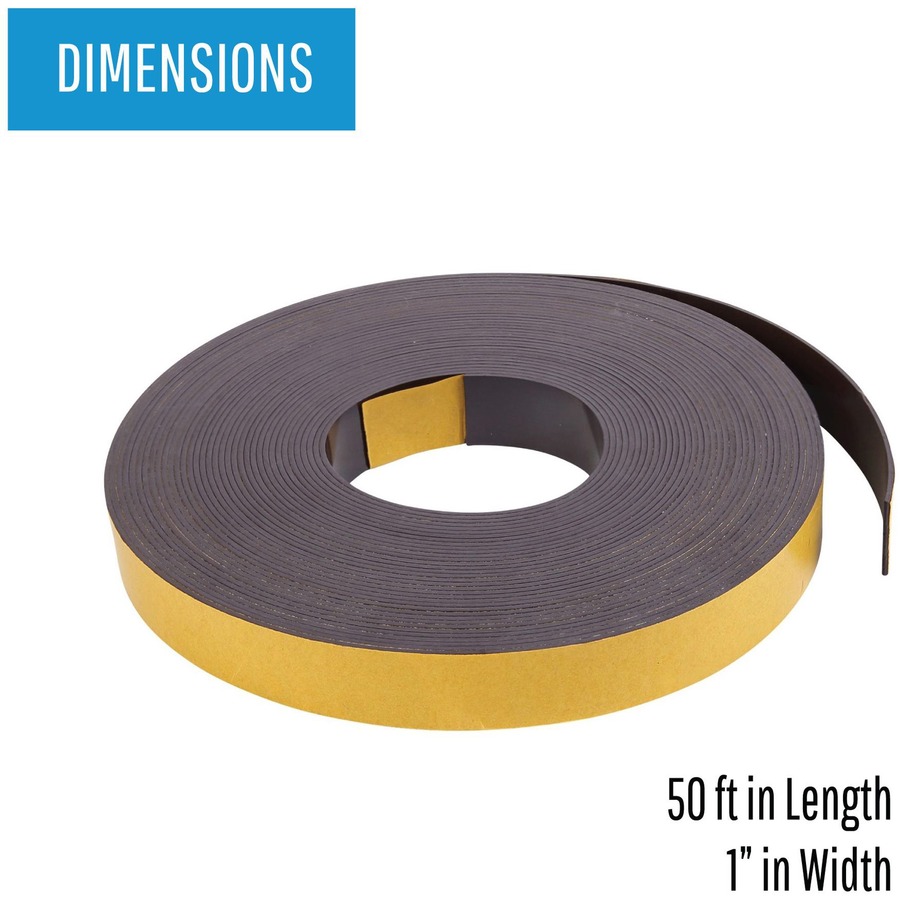 MasterVision 1"x50' Adhesive Magnetic Tape - 16.67 yd Length x 1" Width - For Picture, Business Card, Document, Labeling - 1 Each - Black